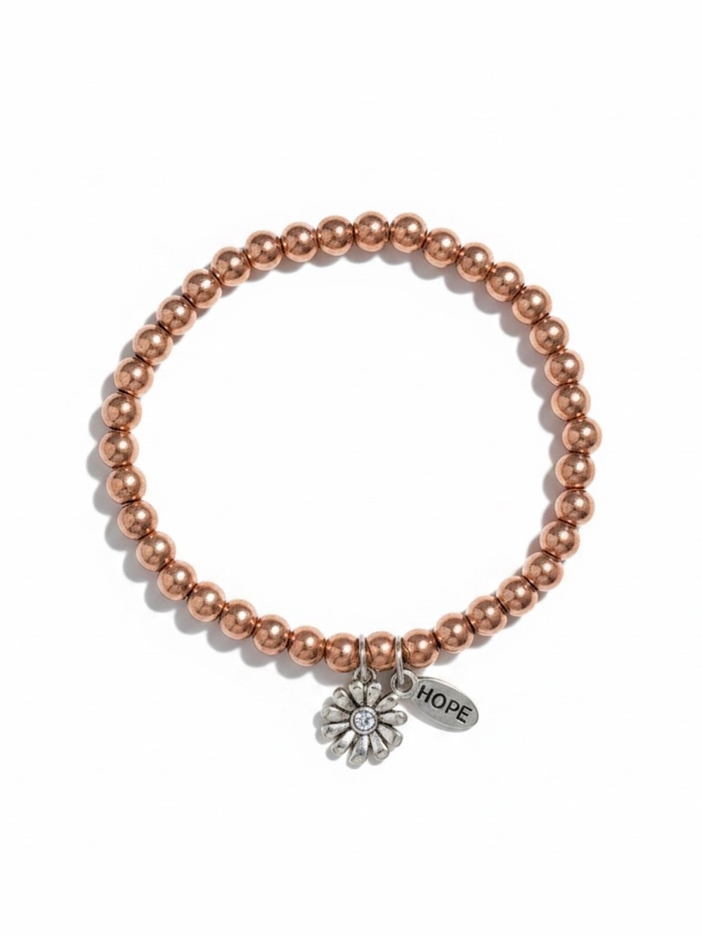 Origami Owl Hope Charm & Flower Rose Gold Beaded Stretch Bracelet